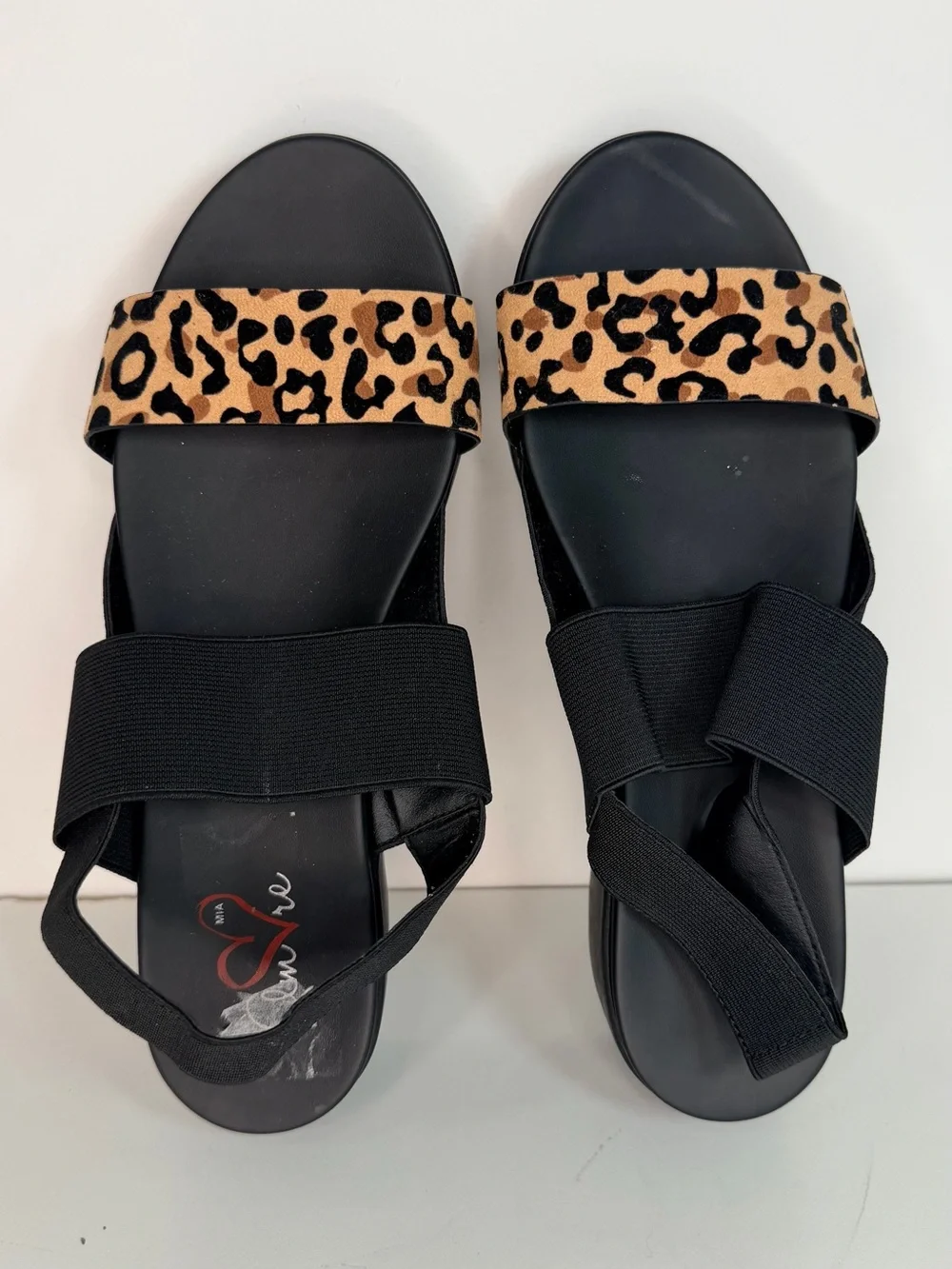 Black Platform Sandals with Leopard Accent